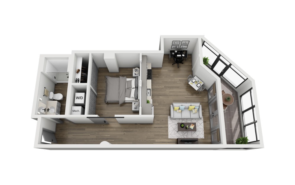 1J - 1 bedroom floorplan layout with 1 bathroom and 823 square feet (3D)