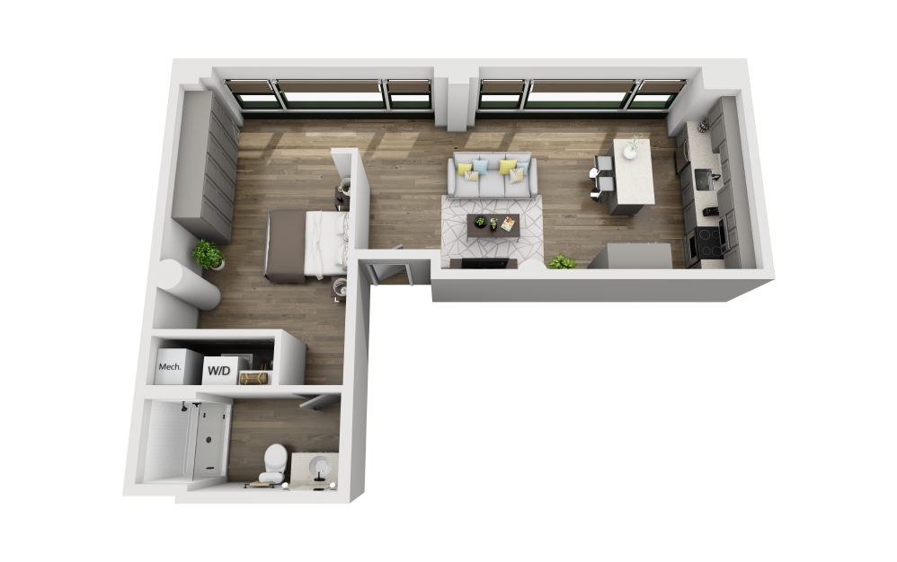 1M - 1 bedroom floorplan layout with 1 bathroom and 749 square feet (3D)