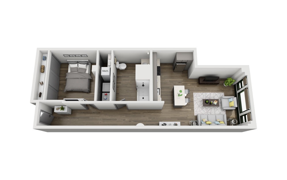 1R - 1 bedroom floorplan layout with 1 bathroom and 847 square feet (3D)