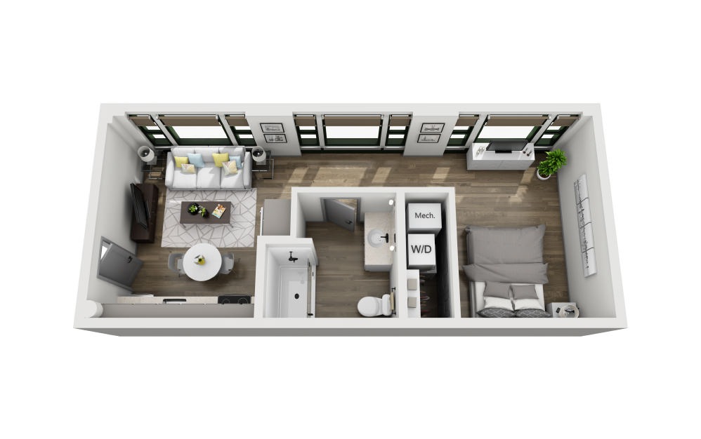 1Z - 1 bedroom floorplan layout with 1 bathroom and 474 square feet (3D)